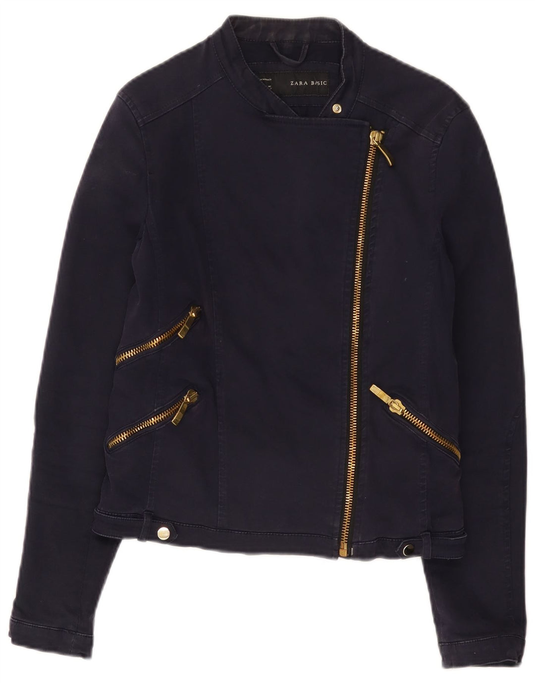 Giacca da motociclista corta da donna Zara UK 14 grande in cotone blu navy