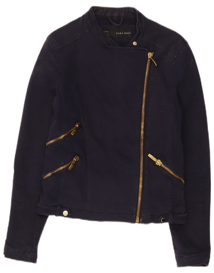 Giacca da motociclista corta da donna Zara UK 14 grande in cotone blu navy