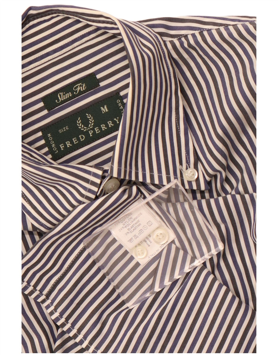 Camicia slim fit da uomo Fred Perry in cotone gessato medio blu navy