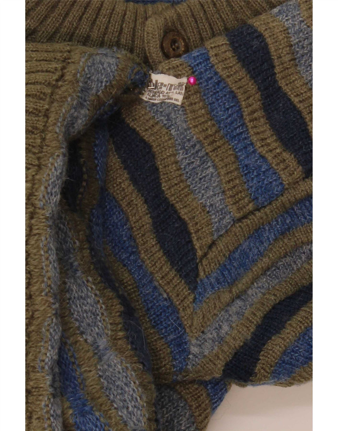 Maglione vintage da uomo con collo a bottoni IT 48 a righe multicolori medie