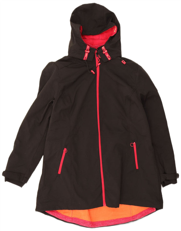 Giacca a vento vestibilità ampia con cappuccio da donna vintage UK 18 XL poliestere nero