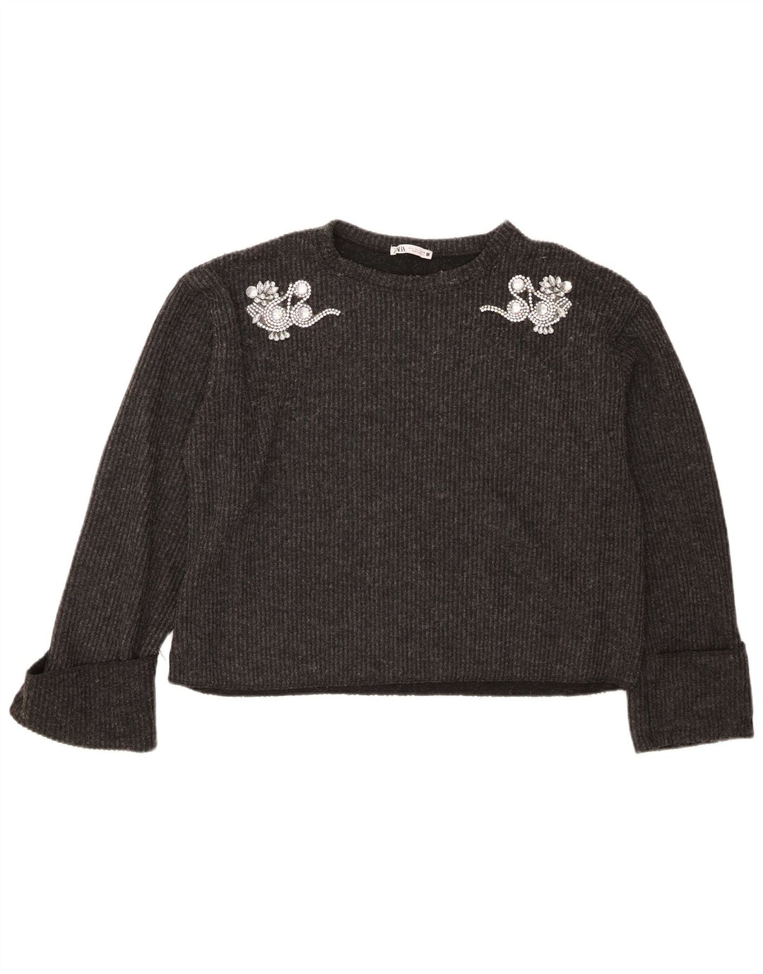 Maglione corto girocollo oversize da donna Zara UK 16 grande grigio