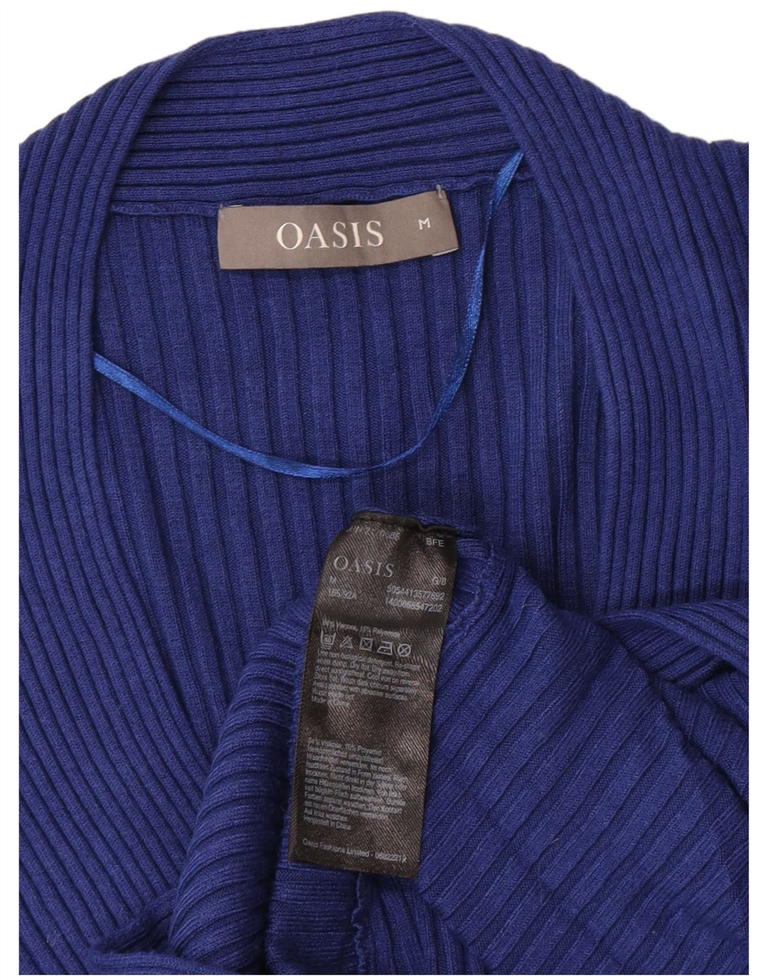 Maglione da donna con scollo a V Oasis UK 12 Viscosa blu medio