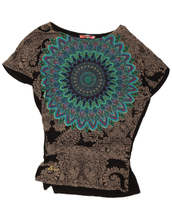 Desigual Camicetta grafica oversize da donna Top UK 14 Medium Black Paisley