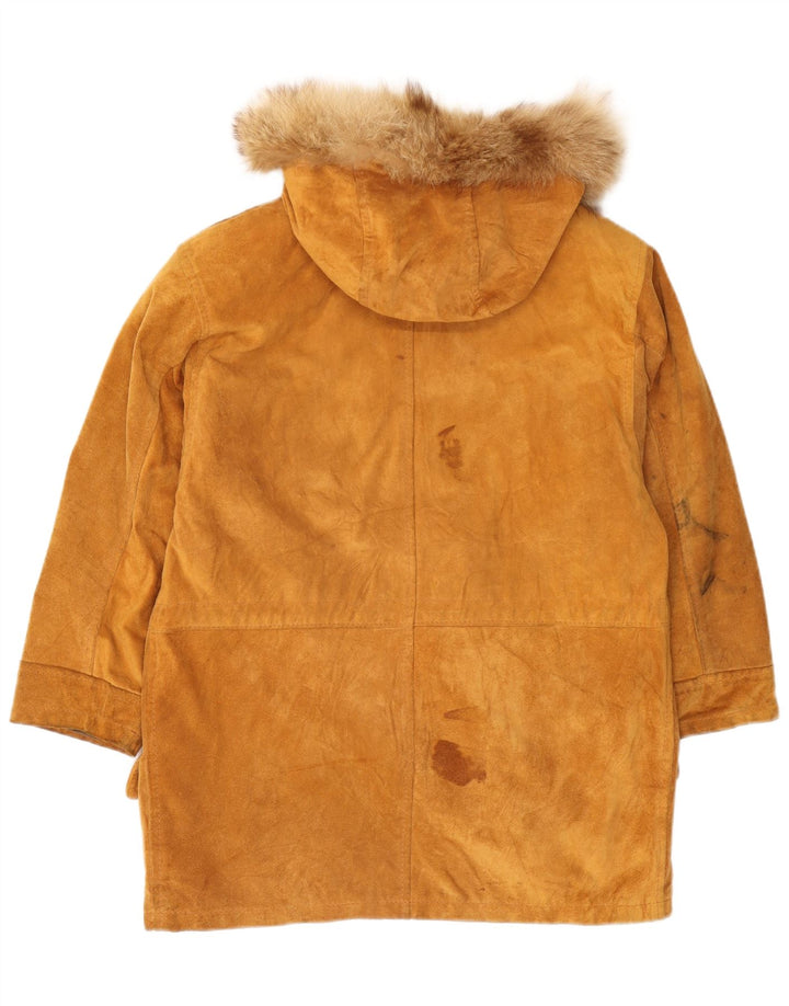 Parka vintage da donna in pelle scamosciata con cappuccio EU 40 in pelle scamosciata marrone medio