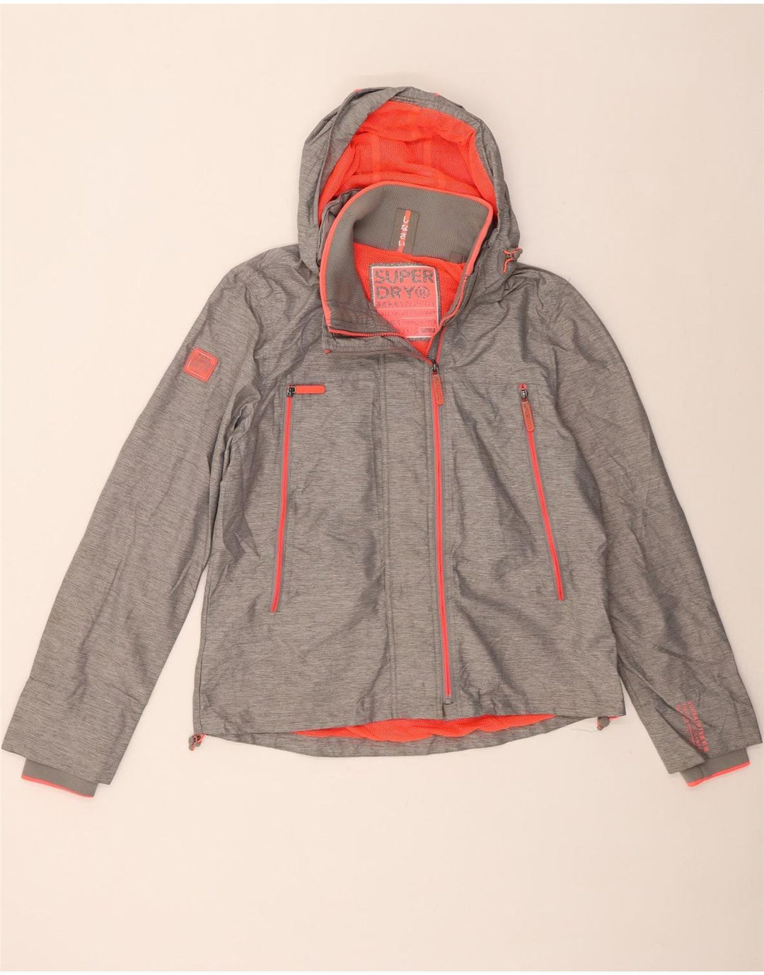 Giacca antipioggia da donna con cappuccio Superdry UK 18 XL nylon grigio
