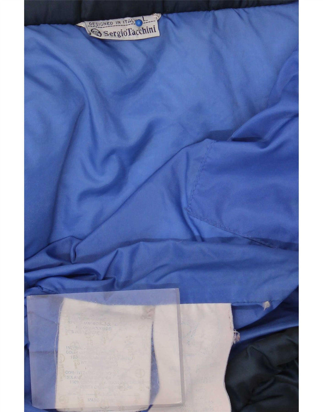 Giacca imbottita con cappuccio da uomo Sergio Tacchini UK 40 Large blu navy in poliammide
