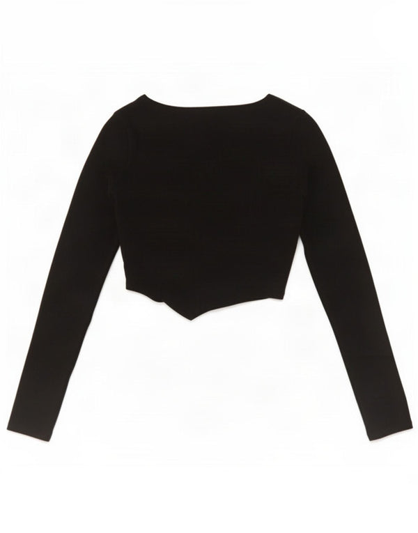 Top corto da donna Hollister a maniche lunghe UK 4 XS cotone nero