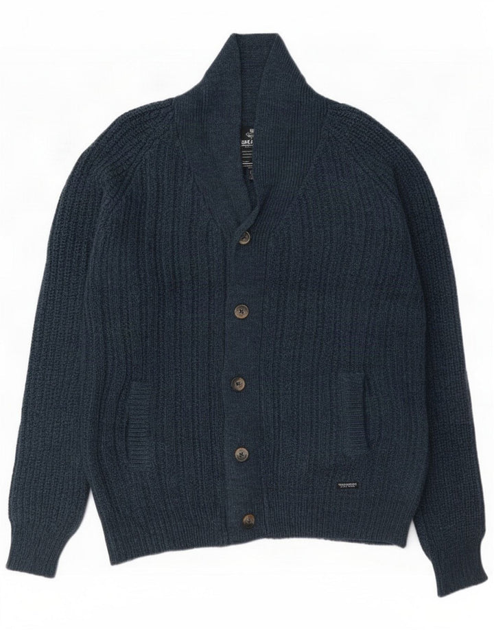 Threadbare Maglione cardigan da uomo grande in acrilico blu navy