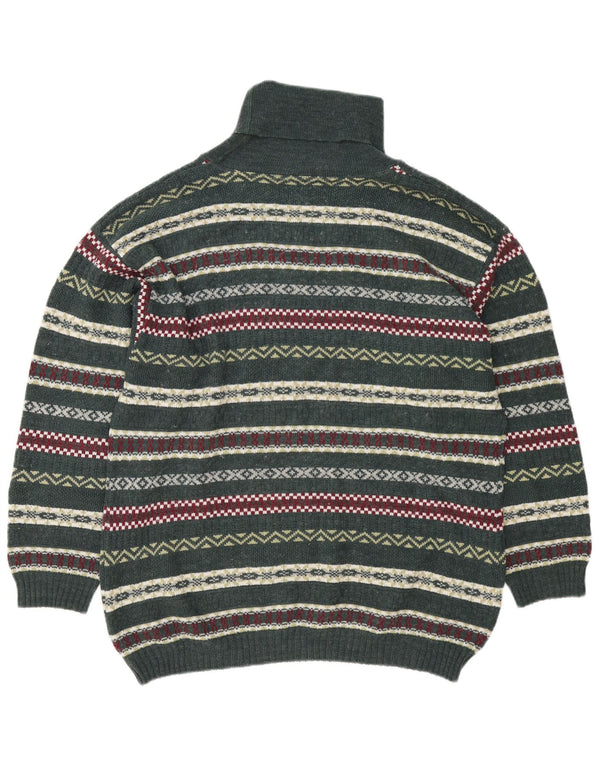 Maglione maglione vintage da uomo con collo alto, grande verde Fair Isle