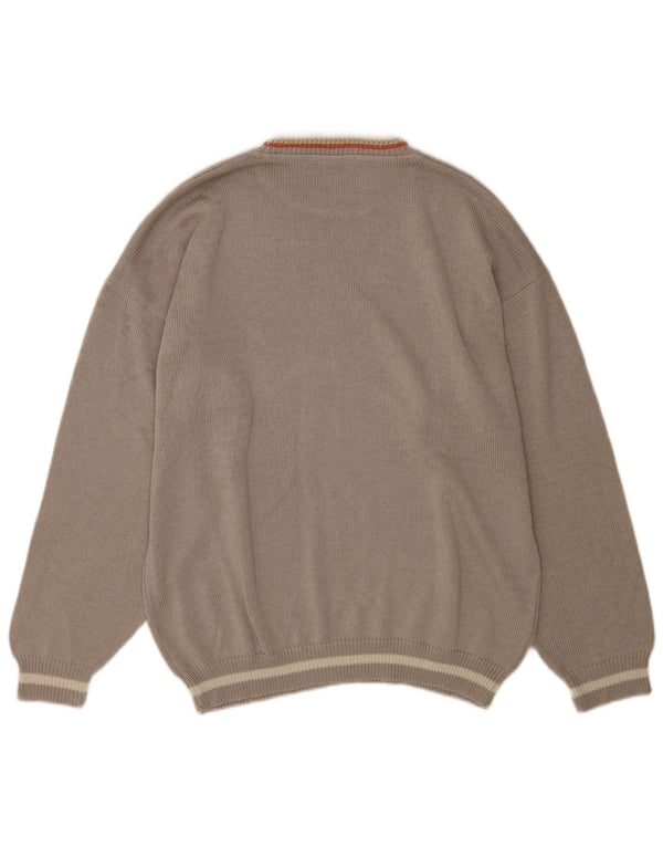 Maglione girocollo da uomo vintage in cotone floreale grigio XL