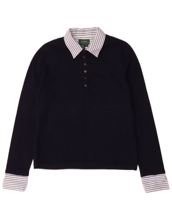Polo da rugby da donna a maniche lunghe Ralph Lauren UK 16 Large Blu Navy