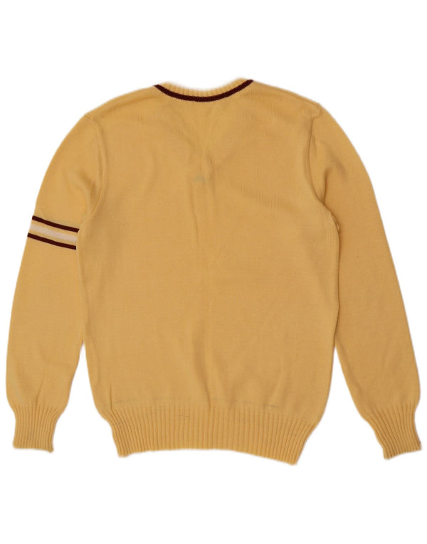 Maglione vintage da uomo con scollo a V XS color block giallo