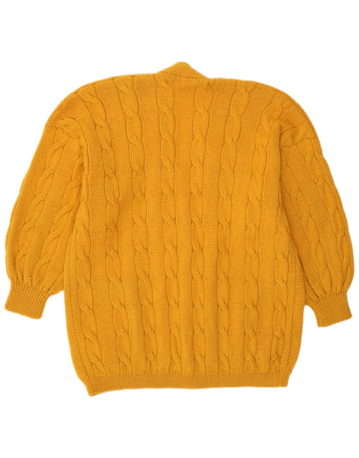 Maglione cardigan da donna vintage UK 16 grande giallo