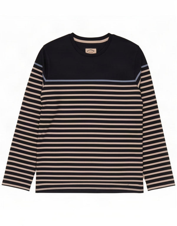 Fat Face Top da uomo a maniche lunghe medio cotone a righe blu navy
