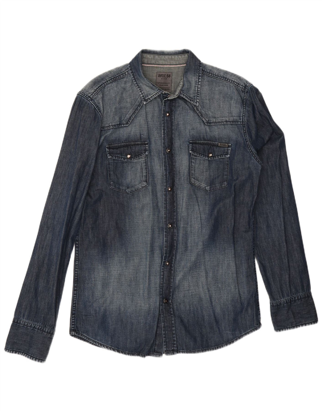 Camicia di jeans da uomo Rifle Large in cotone blu navy