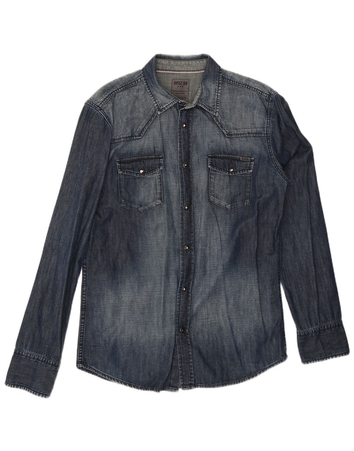 Camicia di jeans da uomo Rifle Large in cotone blu navy