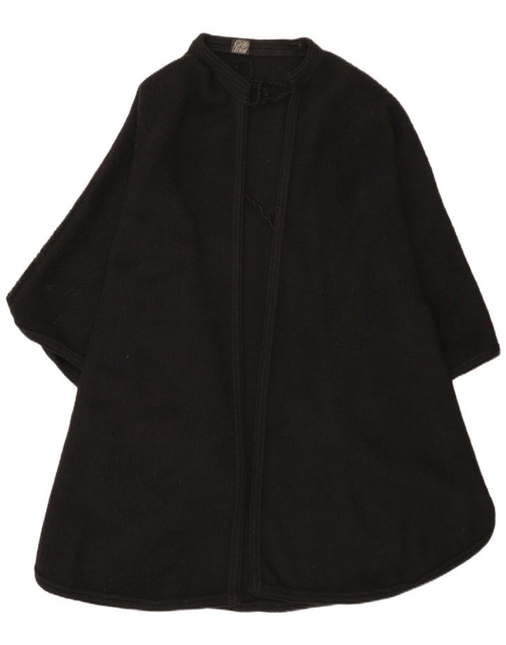 Maglione cardigan poncho da donna vintage taglia unica in lana di alpaca nera
