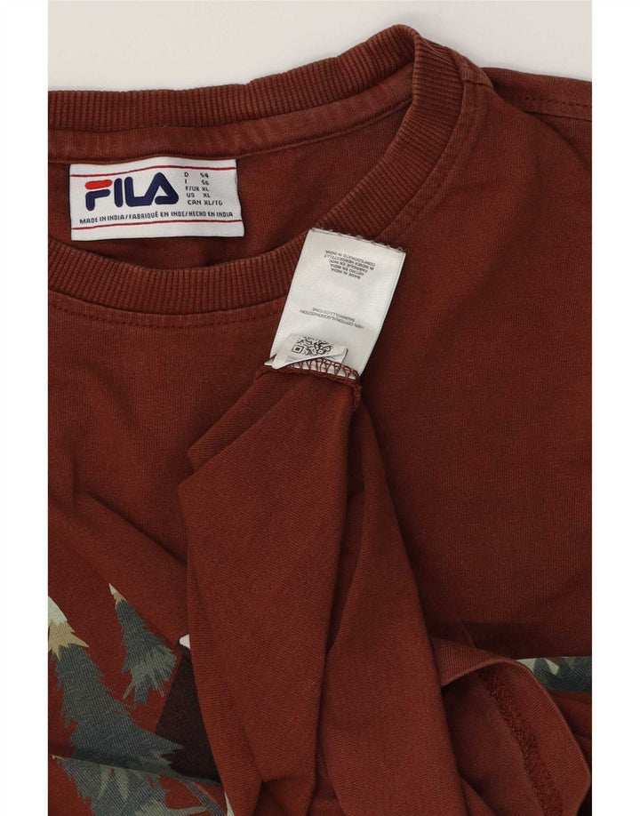 T-shirt grafica da uomo Fila Top XL in cotone marrone