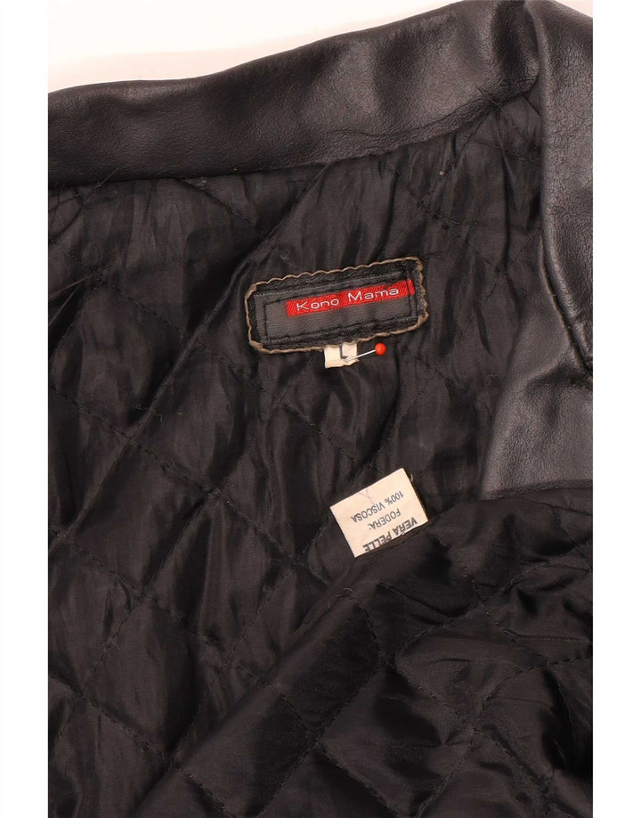 Cappotto in pelle vintage da donna UK 14 grande nero