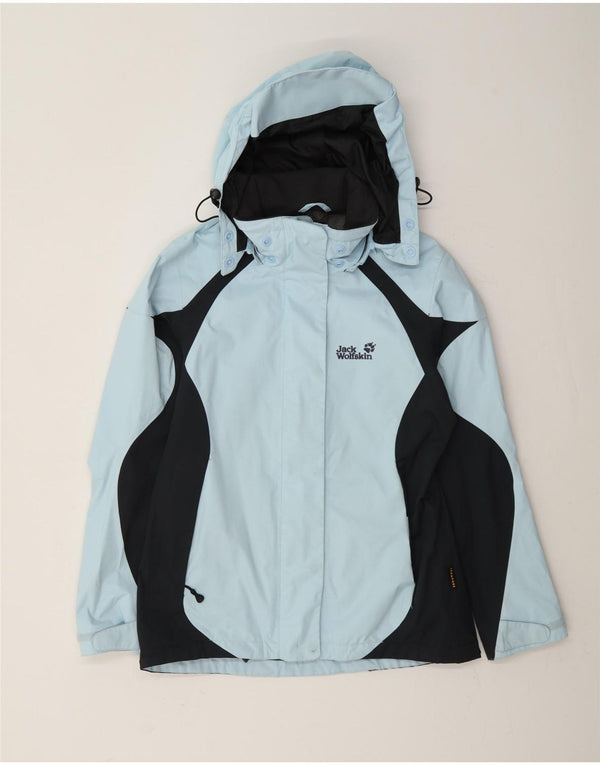 Giacca antipioggia con cappuccio da donna Jack Wolfskin UK 10 Small Blue Colourblock