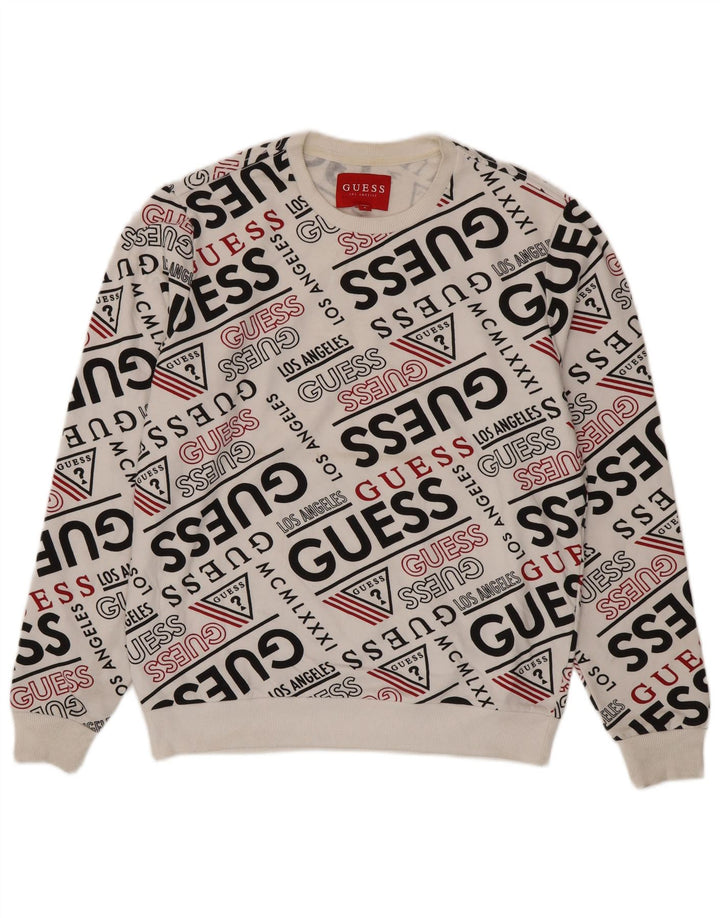 Guess Felpa con grafica da uomo Maglione in cotone bianco medio