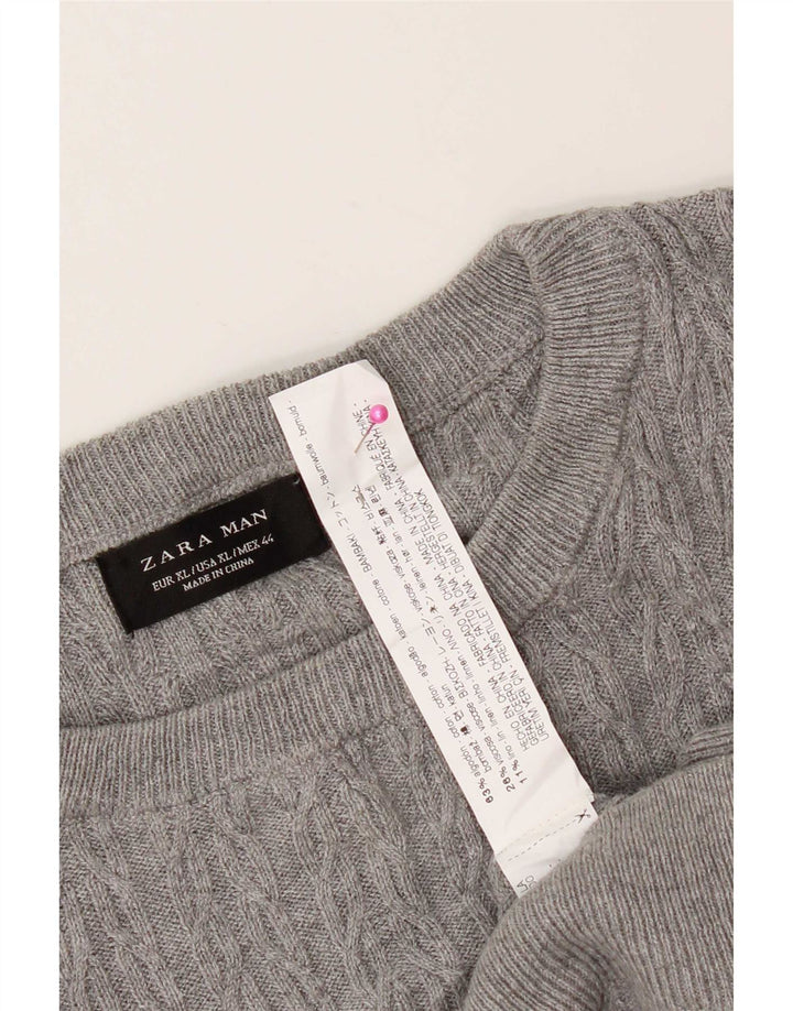 Maglione maglione girocollo da uomo Zara XL in cotone grigio