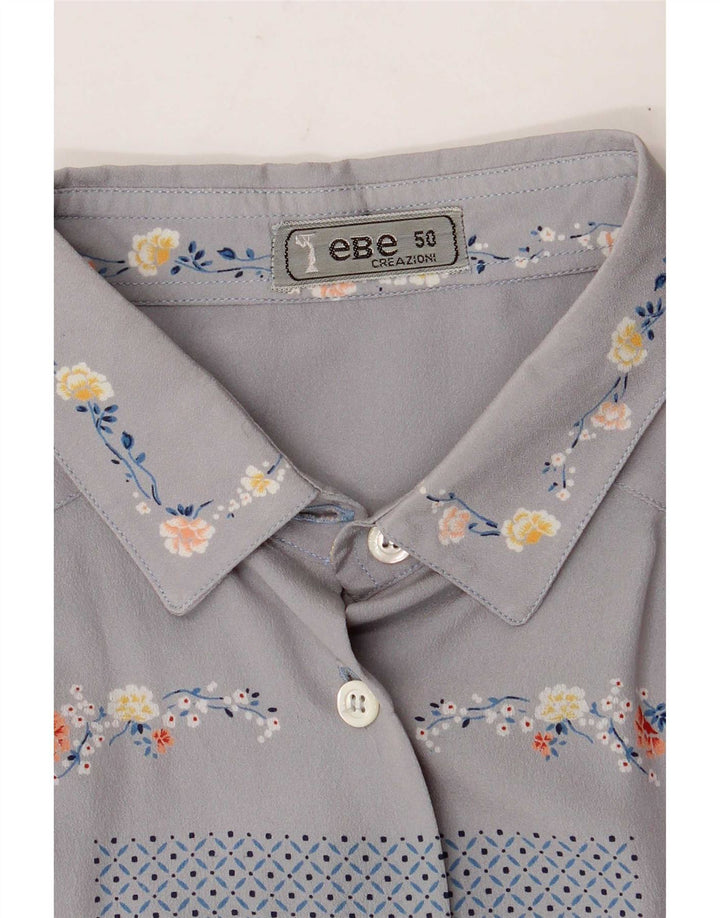 Camicetta Camicia Vintage da Donna IT 50 XL Blu Floreale