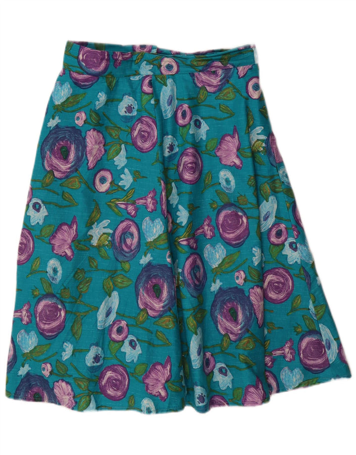 Gonna a trapezio da donna VINTAGE W28 Blu medio floreale