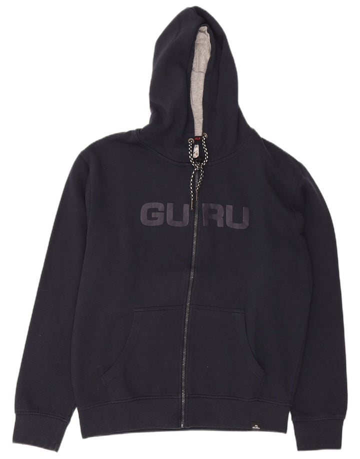 Maglione con cappuccio e zip grafica da uomo Guru XL in poliestere blu navy