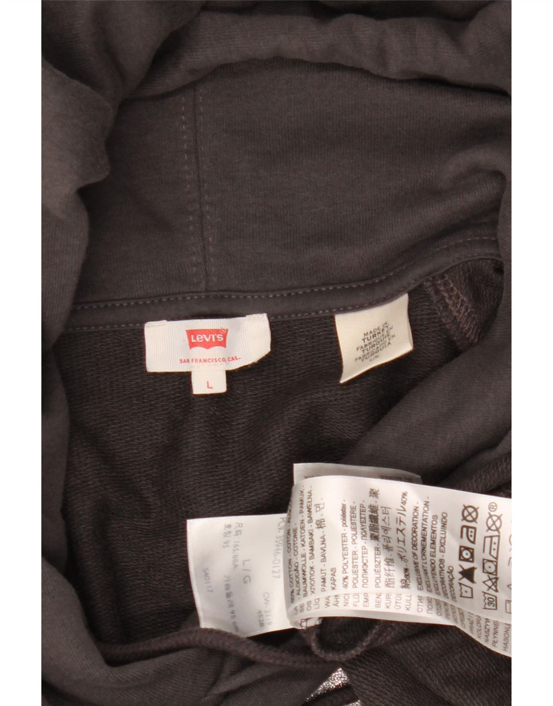 LEVI'S Mens Graphic Hoodie Jumper Large Grey Cotton Vintage Levi's and Second-Hand Levi's from Messina Hembry 