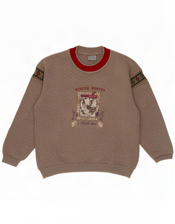Felpa con grafica vintage da donna UK 14 Marrone medio geometrico