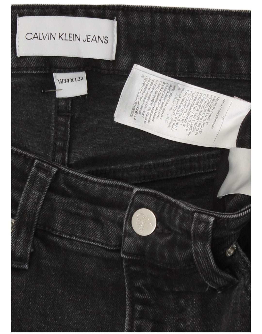 Jeans slim grafici da uomo Calvin Klein W34 L32 cotone grigio