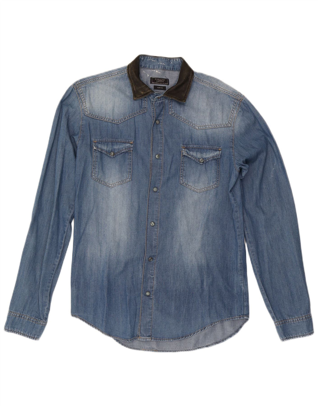 ZARA Mens Slim Fit Denim Shirt Large Blue Cotton