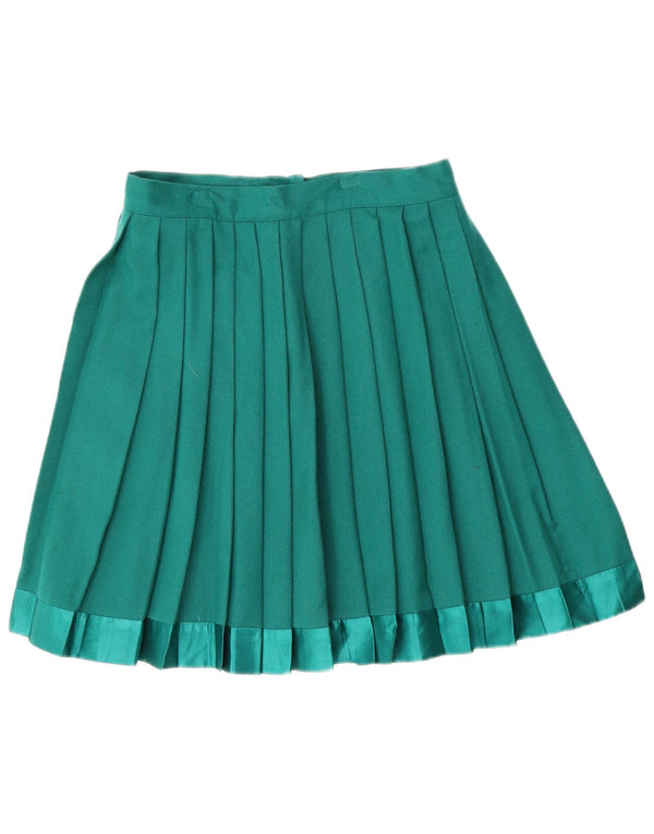 Gonna a pieghe a coltello a vita alta da donna vintage IT 46 Large W28 Lana verde