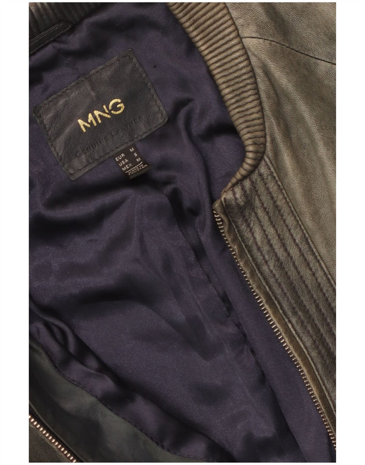 Giacca in pelle da donna Mango UK 12 Pelle grigio medio