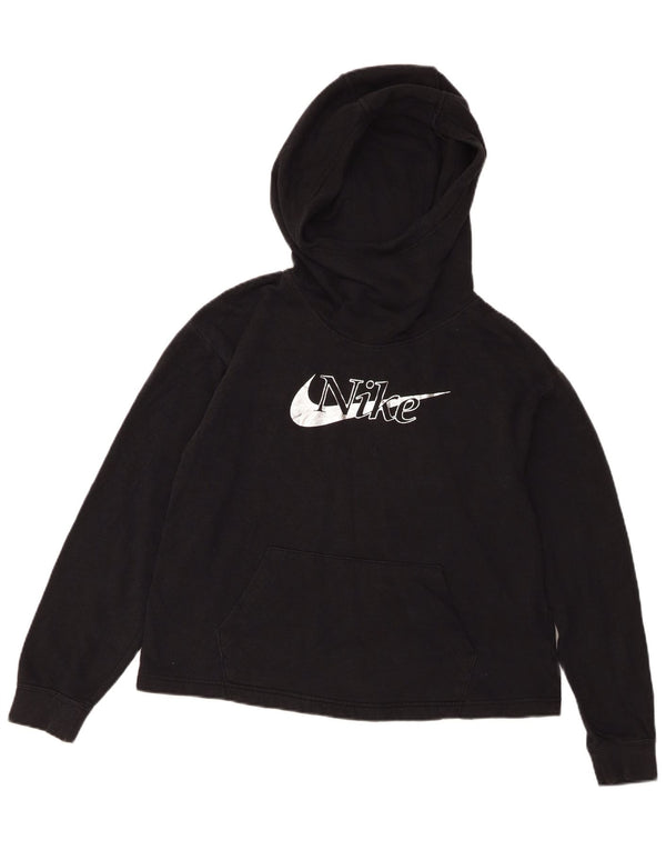 Felpa con cappuccio oversize grafica Nike da donna UK 6 XS cotone nero