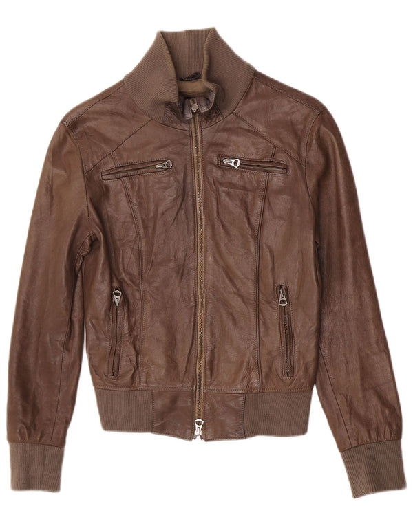 Giacca in pelle corta da donna vintage IT 40 piccola marrone
