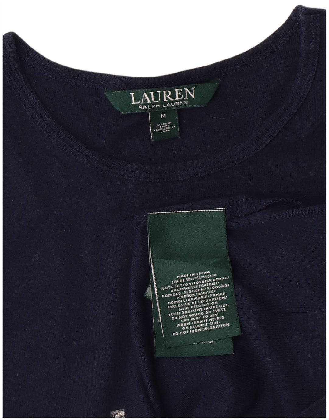 T-shirt grafica da donna Ralph Lauren Top UK 12 cotone medio blu navy