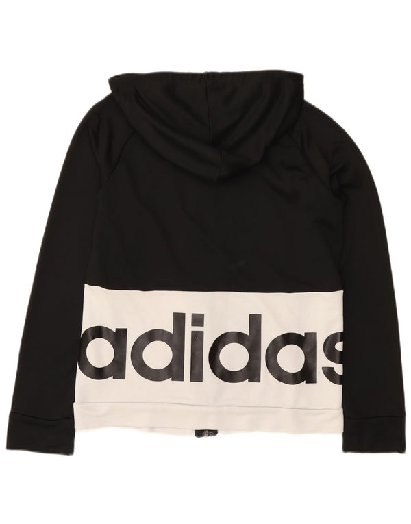 Felpa con cappuccio e zip grafica Adidas da donna UK 16/18 Large Black Colourblock