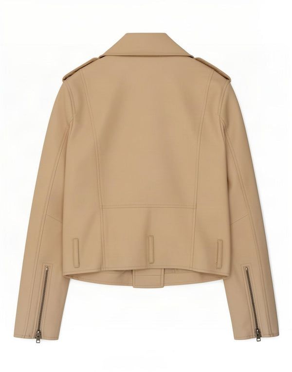 Giacca da motociclista in ecopelle corta militare da donna Zara UK 10 piccola Beige
