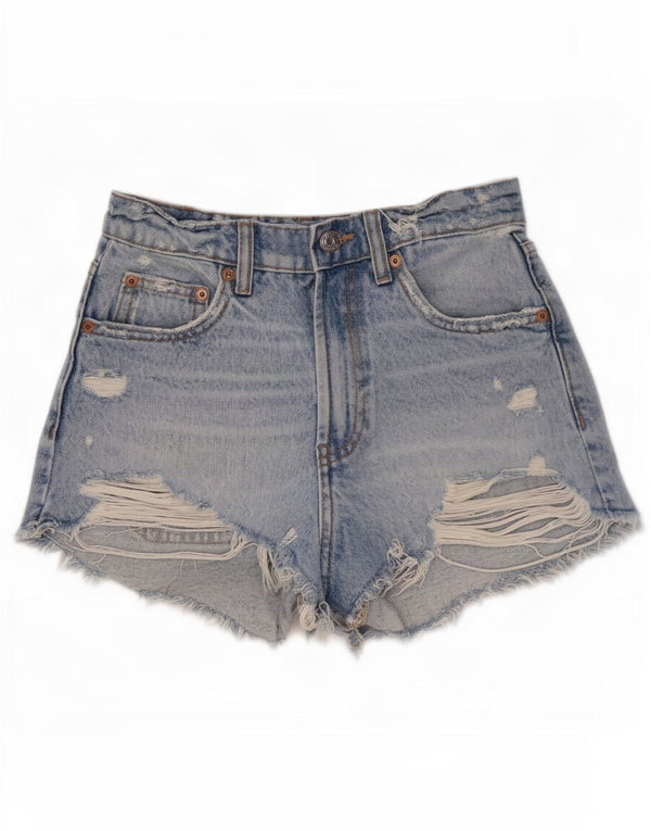 Pantaloncini in denim invecchiato da donna Zara EU 32 2XS W22 cotone blu