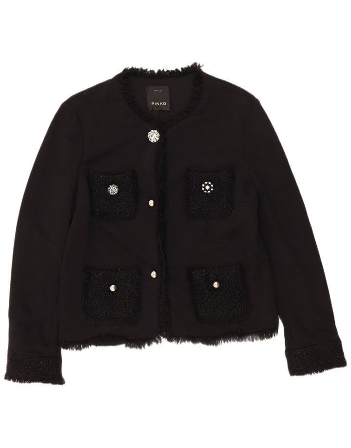Giacca blazer a 3 bottoni da donna Pinko UK 12 cotone nero medio