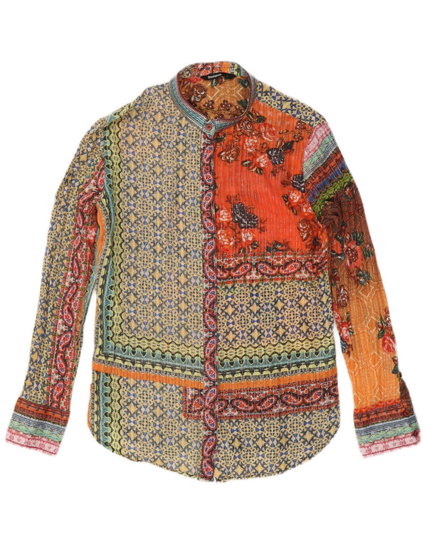 Desigual Donna Camicia Camicetta UK 14 Grande Cotone geometrico multicolore