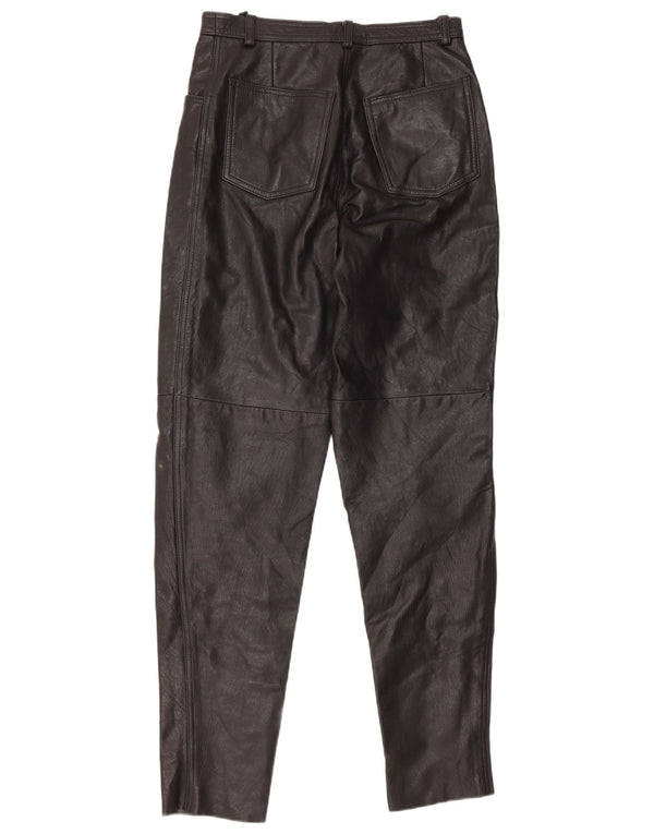 Pantaloni a vita alta da donna VINTAGE IT 46 Large W28 L32 Pelle Nera