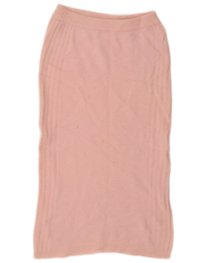Gonna longuette in maglia da donna vintage EU 38 media W34 lana d'agnello rosa