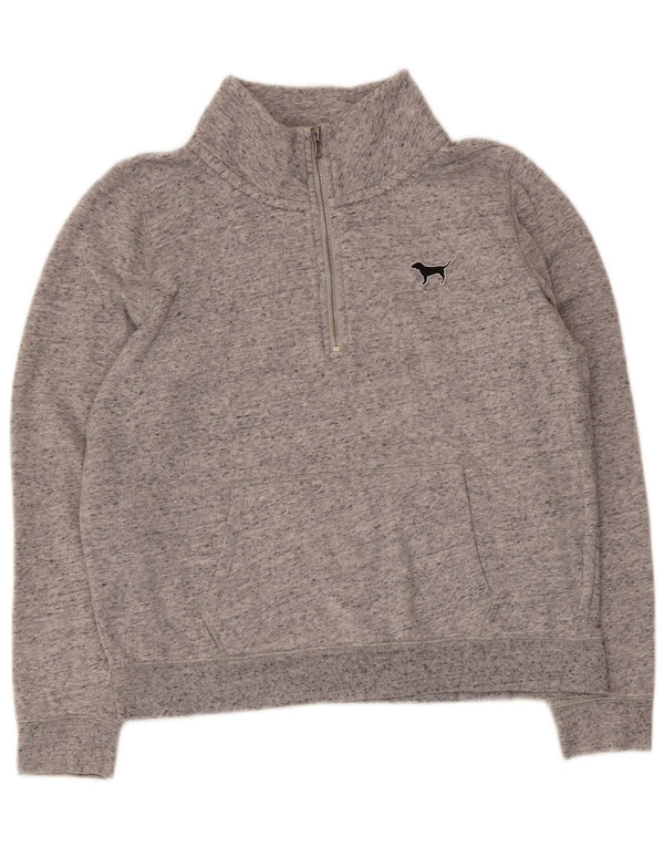 Maglione rosa da donna con grafica con zip e collo UK 16 grande grigio screziato