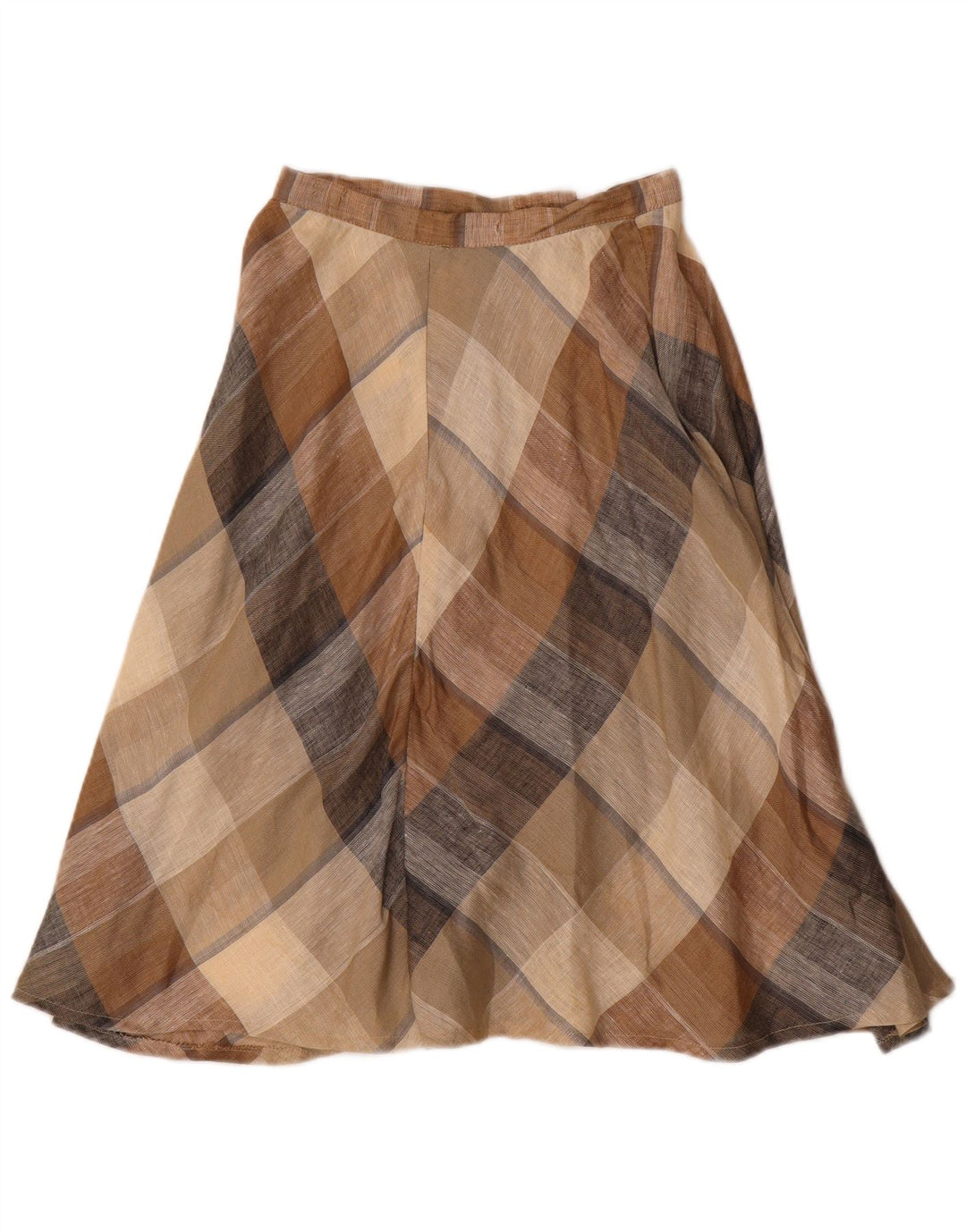 Gonna a trapezio da donna vintage W24 XS marrone a quadri