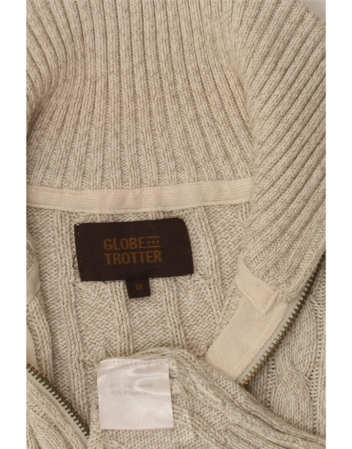 GLOBE TROTTER Mens Zip Neck Jumper Sweater Medium Beige Cotton Vintage Globe Trotter and Second-Hand Globe Trotter from Messina Hembry 