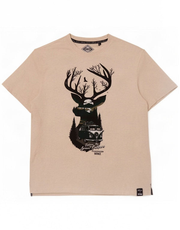 T-shirt grafica da uomo Fat Face Top grande in cotone chiazzato bianco sporco